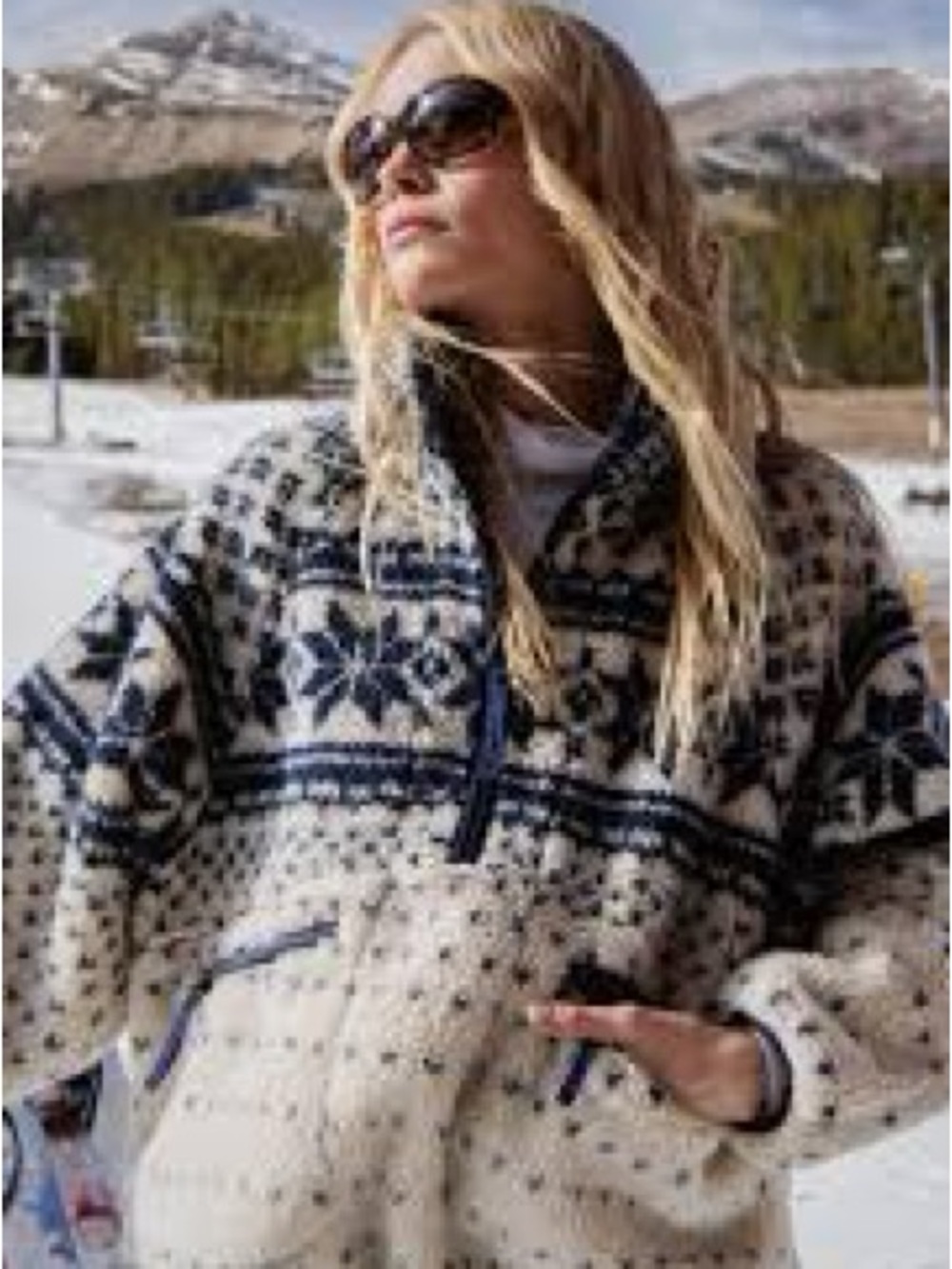 Rumored Cream & Navy Nordic Sherpa Half-Zip Pullover - Picture 2 of 3